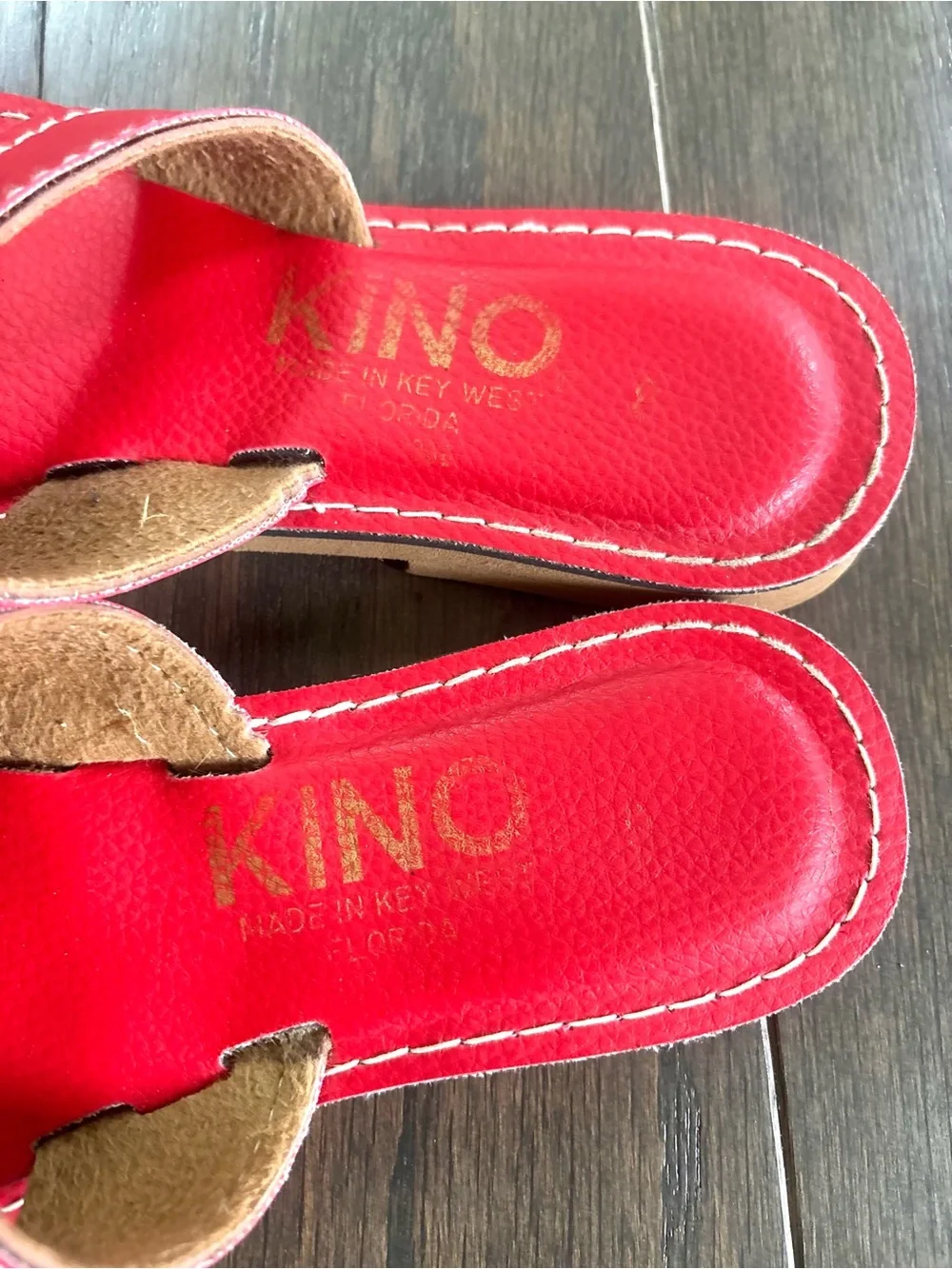 Kino Red Leather Thong Flip Flop Sandals- Made in Key West USA- Size 8
